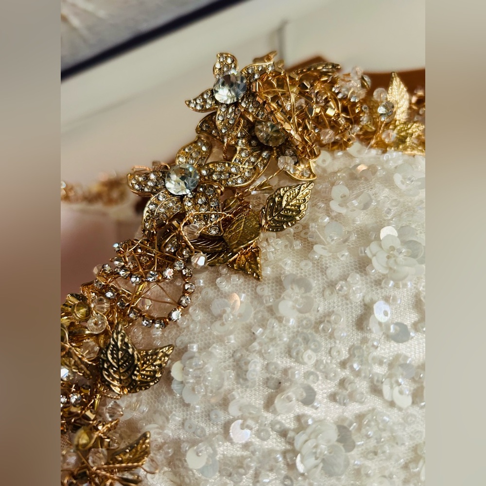 Elegant Couture Gown - Sequins, Pearl, & Gold Jeweled Accents.